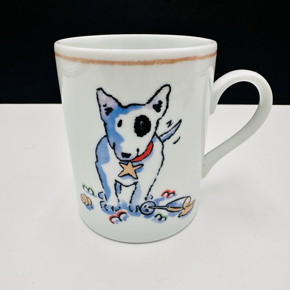 Williams Sonoma "Trouble!" Bull Terrier Dog Christmas Mug Made In Japan